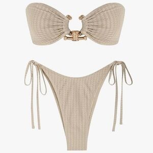 Bandeau Bikini Set with Gold Ring Accent